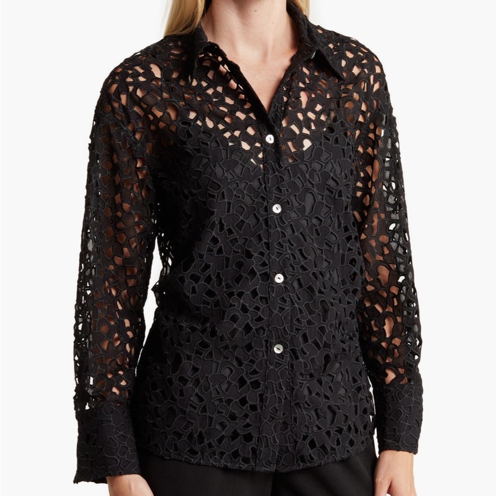VINCE Cotton Lace Scalloped Shirt – Size L – NWT